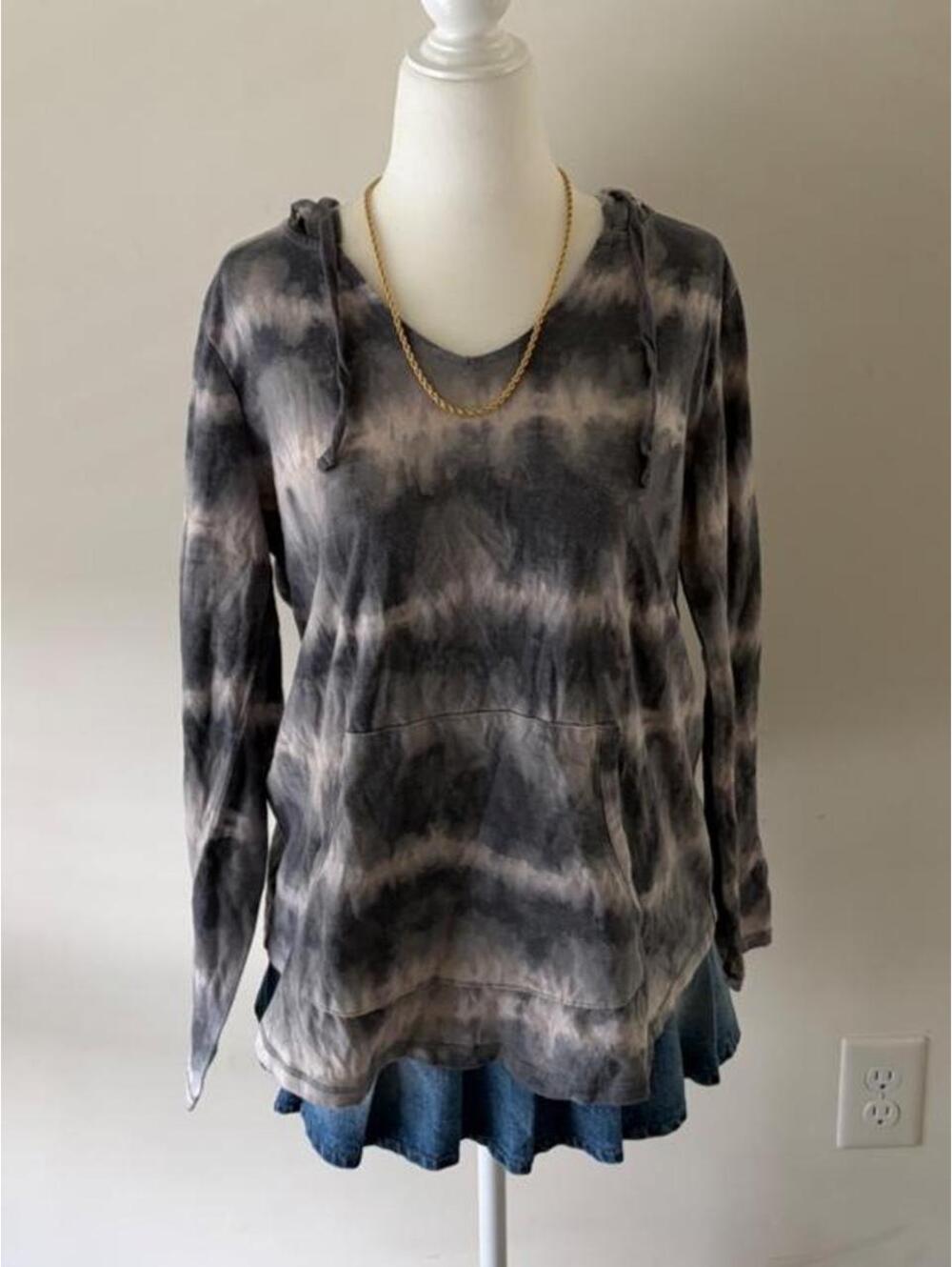 Y2K Tie Dye Hoodie | Sonoma Gray Black Long Sleeve Pullover Sweatshirt